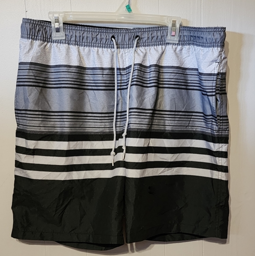 Black White Striped Swim Trunks XL Beach Kirkland Signature‎ A99